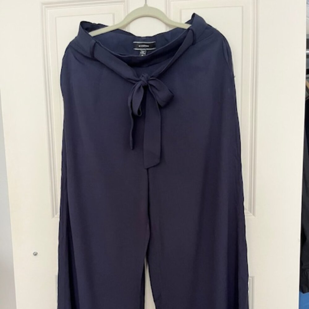High Waisted Navy Womens Trousers (L)